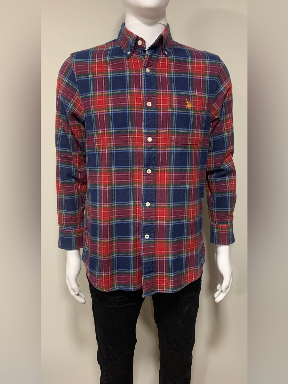 USPA Button Down Shirt Preppy Collegiate Plaid Mens S Colorful Long Sleeve